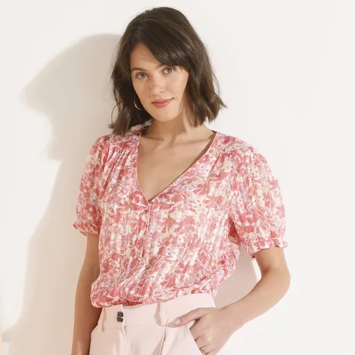 Bluză din voal cu nasturi și imprimeu