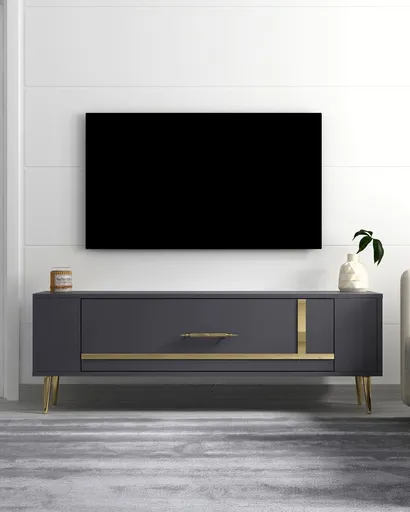 Comoda TV, Hanah Home, Retrop1, 120x48.2x26.4 cm, Antracit / Aur