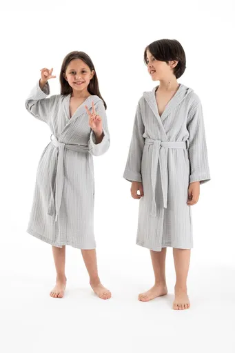 Halat de baie pentru copii, L'essentiel Maison, Muslin, Gri