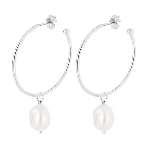 Preciosa Cercei cercuri din argint 2in1 cu perlă de râu Hoop Vibes Glamour 5426 01