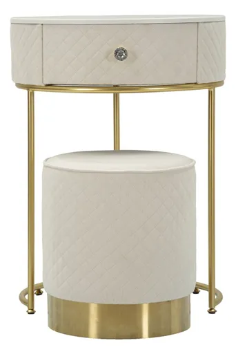 Mauro Ferretti Noptiera Cu Puf, Crem,  Cm Ø 52X70 - Ø 36X37 | Aosom Romania