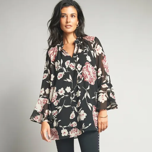 Tunică cu mâneci evazate și imprimeu