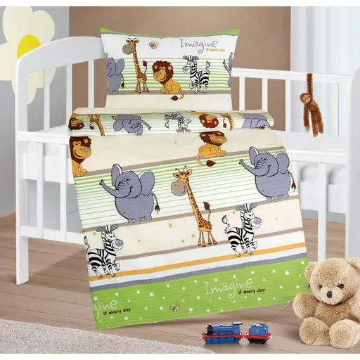 Bellatex Lenjerie de pat pentru copii din crepAgáta Safari verde, 90 x 135 cm, 45 x 60 cm