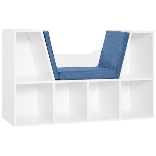 HOMCOM Bibliotecă Bancă 2 în 1 Design Contemporan 6 casete 3 Perne incluse 102L x 30l x 61A cm Alb Albastru | Aosom Romania