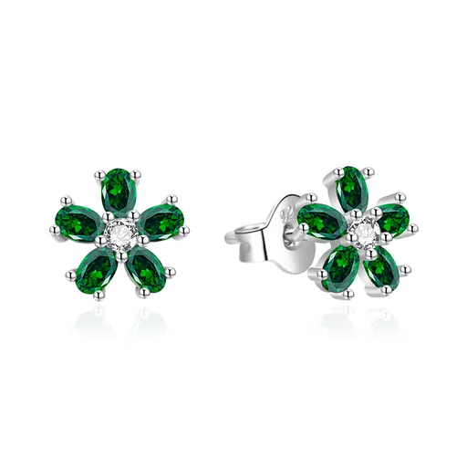 Agato Cercei de argint Flori cu zirconii verzi AGT-E243PGR