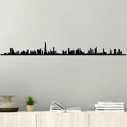 Decoratiune de perete, Dubai Skyline, Dimensiune: 120 x 13 cm, Negru