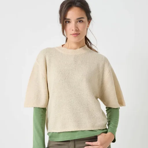 Pulover lejer cu mâneci până la cot și un amestec de mohair și lână