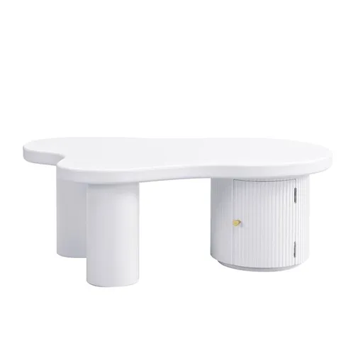 Măsuță de cafea asimetrică cu spațiu de depozitare, pentru living și birouri, 100x60x37 cm, Alb