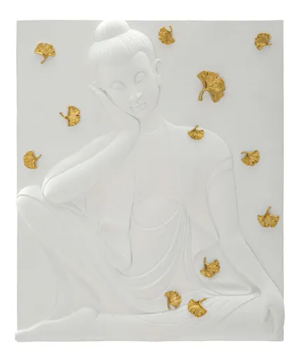Decoratiune de perete Buddha, Mauro Ferretti, 46x55.5 cm, polirasina, alb/auriu
