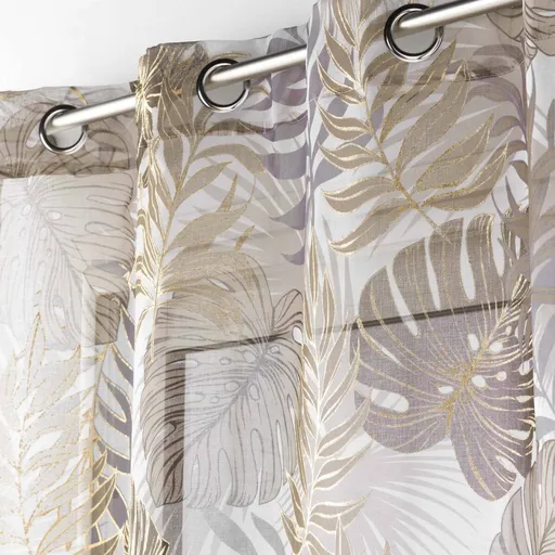 Perdea cu imprimeu metalic cu frunze de palmier