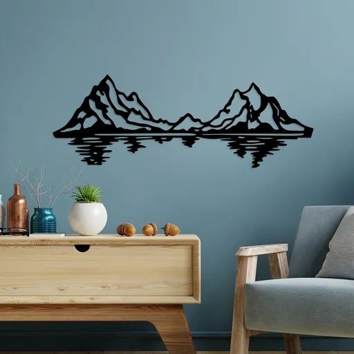 Decoratiune de perete, Mountains, Dimensiune: 25 x 72 cm, Negru