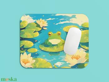 Egérpad Béka Tavirózsa Levélen Illusztrációval - Kiváló Minőségű Poliészter, 18 x 22 cmméret, 5 mm Vastagság
