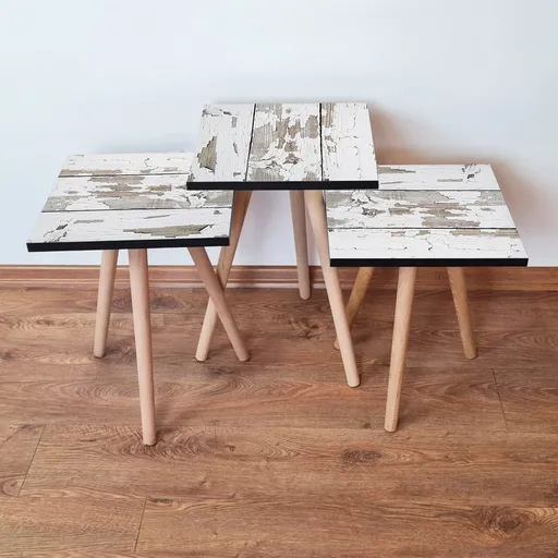 Set masute 3 piese, Hanah Home, 3Shp3, Alb/Maro