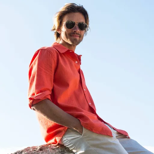 Cămașă din bumbac și in stretch cu mâneci lungi