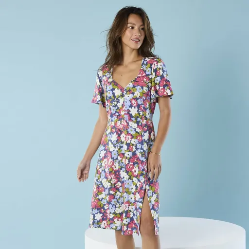 Rochie midi cu imprimeu, pentru siluetă mică