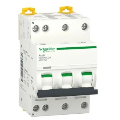 Intreruptor automat Acti9 iC40N, 3P+N, 20A, 6kA/10kA, curba C, Schneider A9P54720