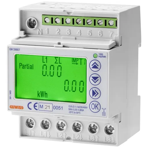 Contor digital trifazat MID 80A conectare directa 4 module Gewiss GWD6807