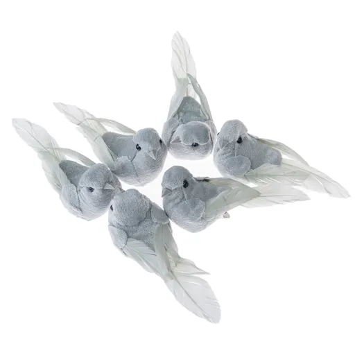 Set de păsări gri cu clemă, 8,5 cm, 6 bucăți