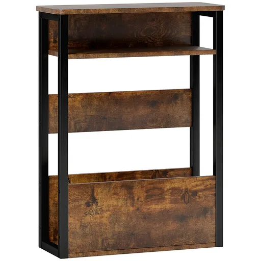 HOMCOM Măsuță de Living în Stil Industrial cu 2 Rafturi, Măsuță Laterală din Lemn și Metal, 46x18x58,5 cm, Maro Rustic | Aosom Romania