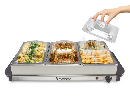 Incalzitor de servire bufet Beper, 300W, 63x37x14 cm, inox/plastic, argintiu
