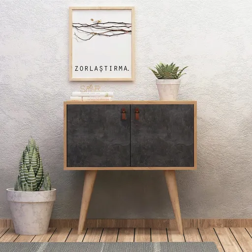 Consola, Hanah Home, Dencia, 80x80x80 cm, Stejar / Gri închis