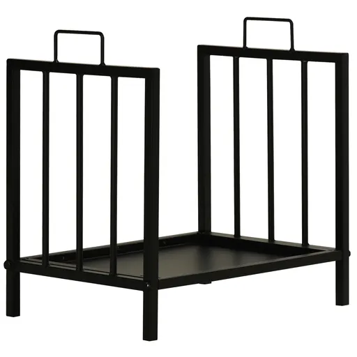 Outsunny Suport pentru Lemne din Metal, cu 2 Mânere și Bază Ridicată pentru 50kg de Lemne, 42x32.5x46 cm, Negru | Aosom Romania