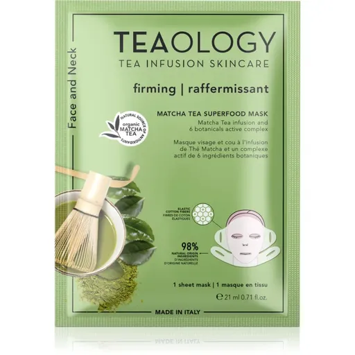 Teaology Matcha Tea Superfood Mask mască textilă pentru contururile faciale, cu efect de fermitate cu matcha 21 ml