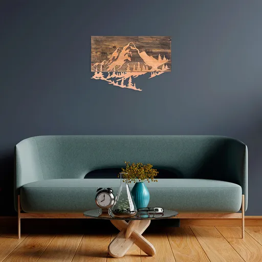 Decoratiune de perete, Mountain v2, Dimensiune: 38 x 58 cm, Nuc / Cupru