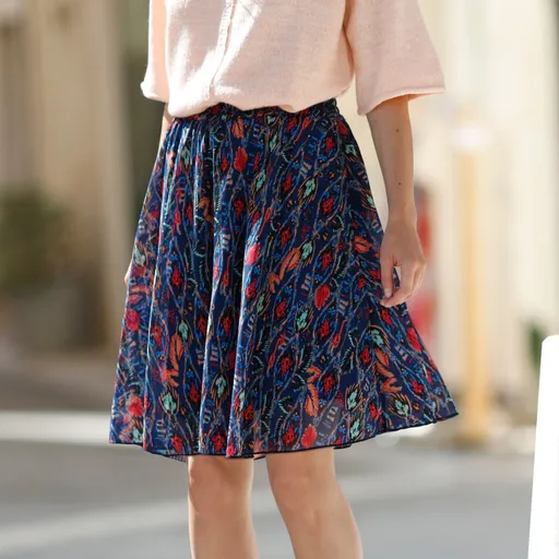 Fustă extinsă cu talie elastică și imprimeu