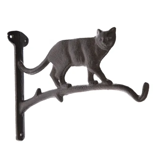 Cârlig din fontă Pisică pe ramură negru, 13 x 19cm