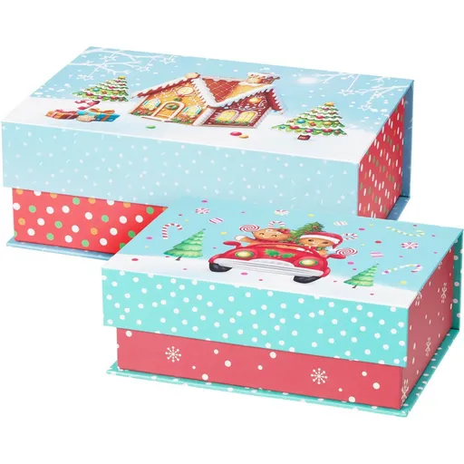 Set de 2 cutii de Crăciun Cookieman cu buline, roșu