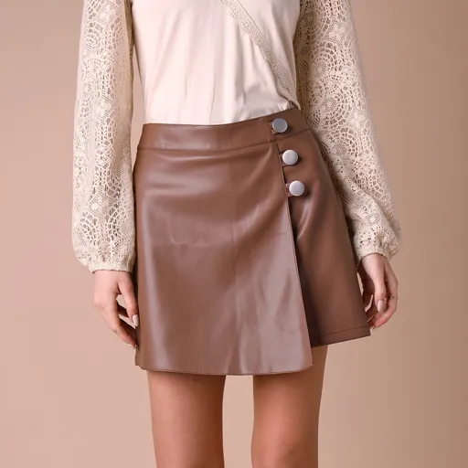 Fustă scurtă cu aspect de piele și efect de înfășurare