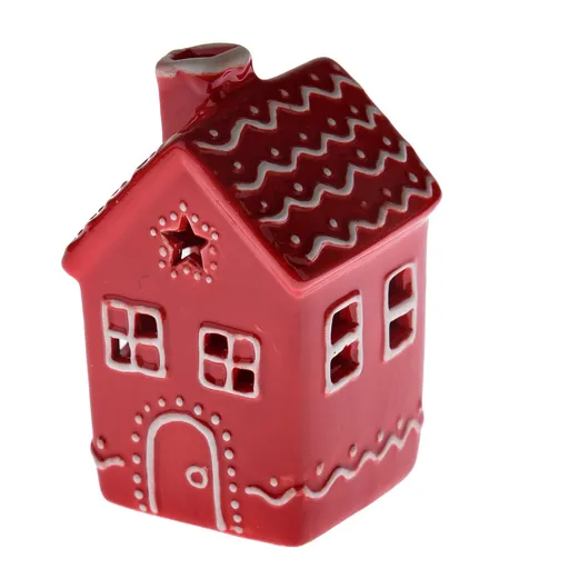 Casă din ceramică cu LED, 7,8 x 12,2 x 7,5 cm,roșu turtă dulce