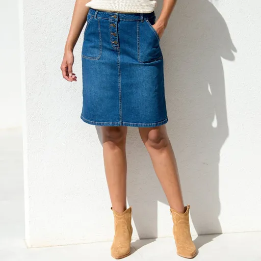 Fustă evazată din denim cu nasturi