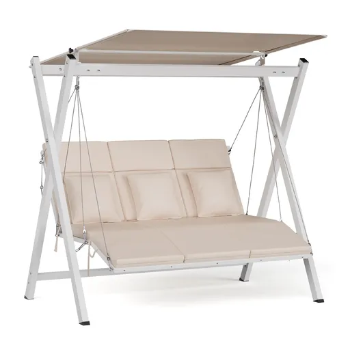 Blumfeldt Leagăn hollywoodian FlexiSwing cu 3 locuri, spătar reglabil + copertină solară, rezistent la intemperii.