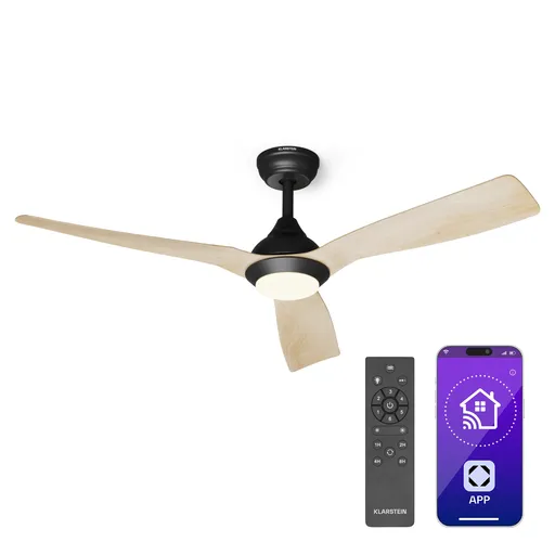 Klarstein Fiji Flow 2 în 1 Smart, ventilator de tavan, Ø 132 cm, lumină LED, telecomandă, control prin aplicație, funcționare în două direcții