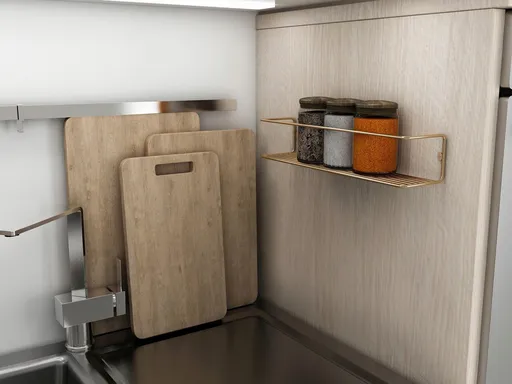 Raft de perete, Hanah Home, Banyo Makyaj Rafı, Suport pentru condimente, Crom