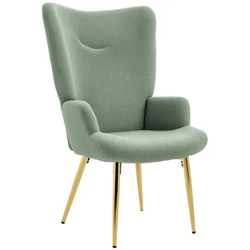 HOMCOM Fotoliu de Living cu Spătar Înalt, 73x68x111 cm, Verde și Auriu | Aosom Romania