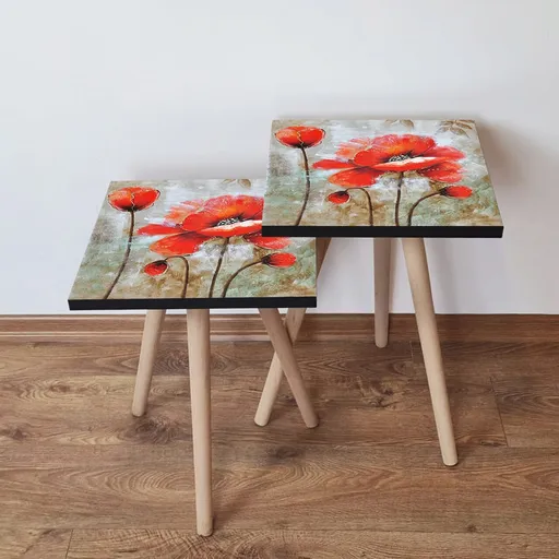 Set masute 2 piese, Hanah Home, 2Shp301, Roșu / Maro / Bej