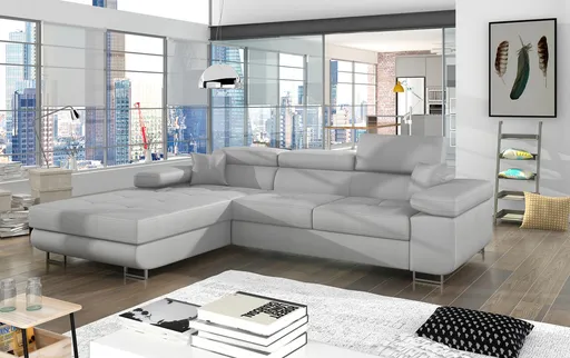 Coltar extensibil stanga 4 locuri ELTAP, Armd-67, Armando, 289x203x85 cm, lemn/poliester, gri deschis