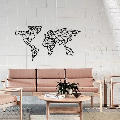 Decoratiune de perete, World Map, Dimensiune: 120 x 64 cm, Negru
