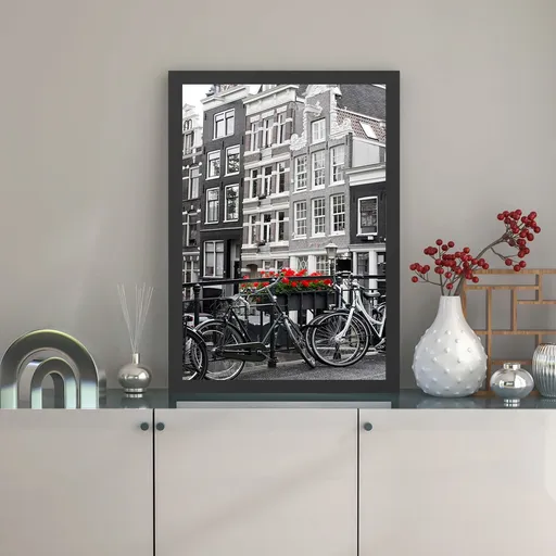 Tablou decorativ, Bicycle (55 x 75), Polistiren, Negru/Rosu