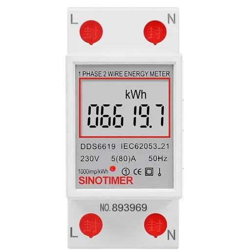 Contor monofazat de energie electrica, Sinotimer, 230V AC 50Hz, 5(80)A, ecran digital LED, DDS6619-007