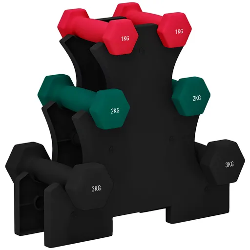 SPORTNOW Set de haltere hexagonale cu suport de haltere, pentru fitness, 2 x 1kg, 2 x 2kg, 2 x 3kg | Aosom Romania