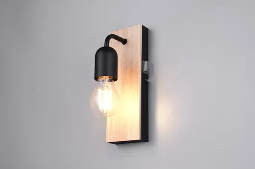 Aplica de perete Arturo, TRIO, 8x11x24 cm, 10W, 1x E27, lemn, natur/negru