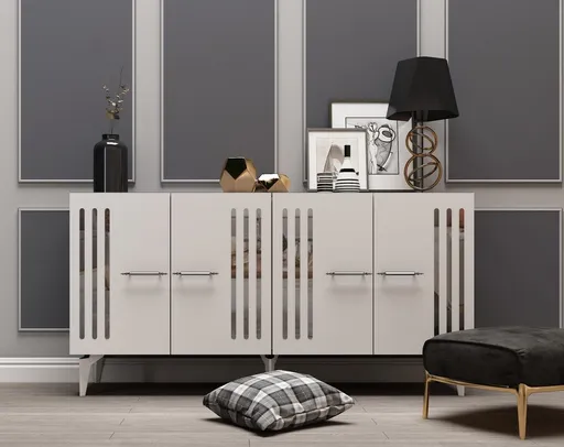 Consola, Hanah Home, Junes, 150x79x40 cm, Alb / Argintiu