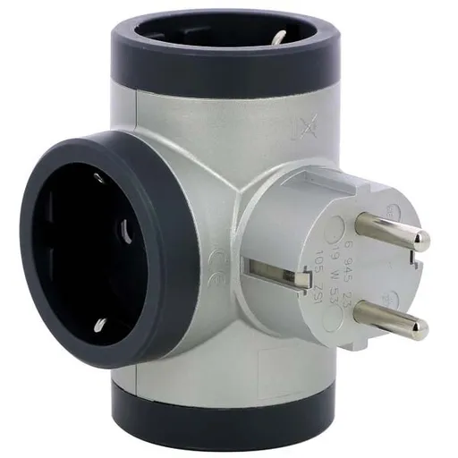 Priza tripla iesiri laterale standard 2P+T 16A cul.aluminiu-gri inchis Legrand 694523