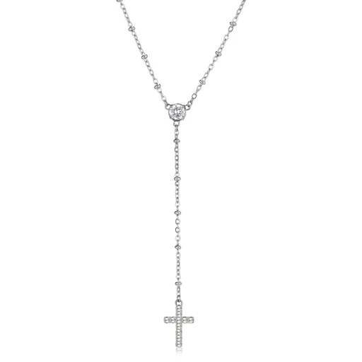 S'Agapõ Colier din oțel pentru femei cu cruce Dazzly SDZ136