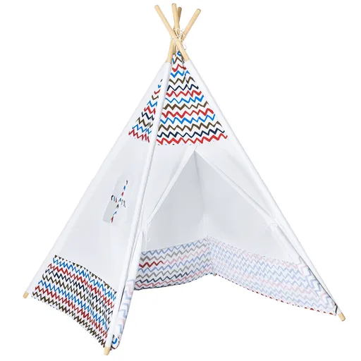 HOMCOM Cort pentru Copii de +3 Ani Tipi Infantil de Lemn Portabil cu Fereastră pentru Interior și Exterior 120x120x155 cm Alb | Aosom Romania