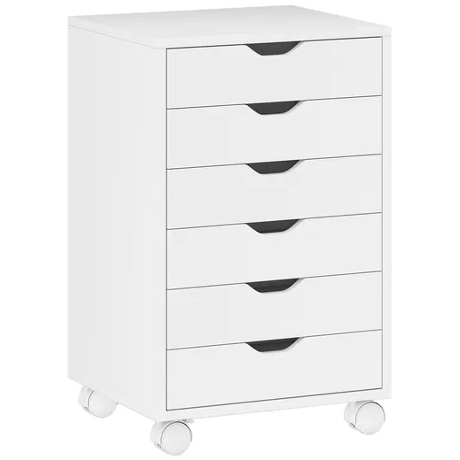 HOMCOM Sertar de Birou cu 6 Sertare Soft Close, 4 Roți, Sertar de Birou pentru Scrisori/Format A4, Dulap Vertical pentru Studio Imprimantă, 40x35x63 c